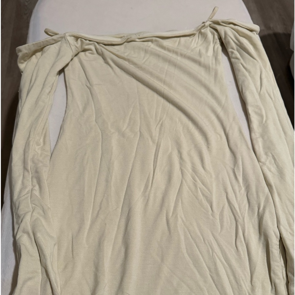 Off the shoulder long sleeve off white beige dress